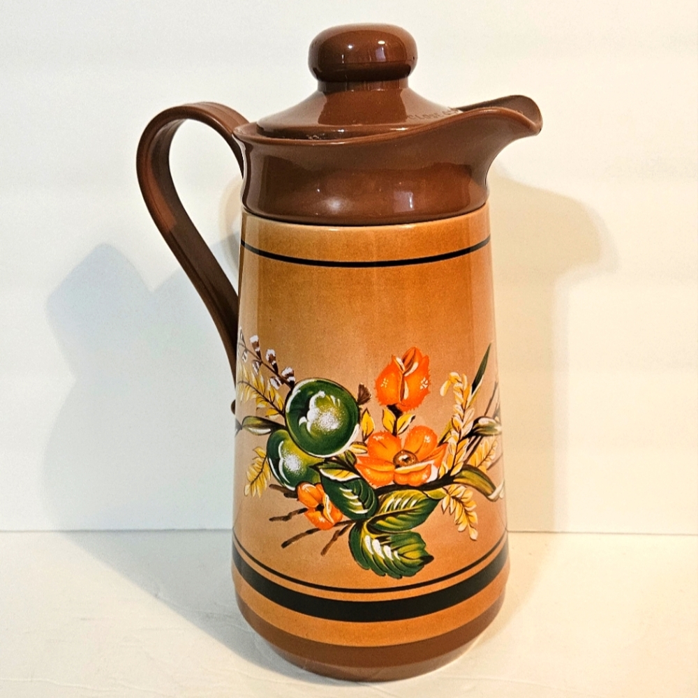 Vintage Interpur 1970s Floral Pitcher Carafe Retro Coffee Pot Thermos Insulated